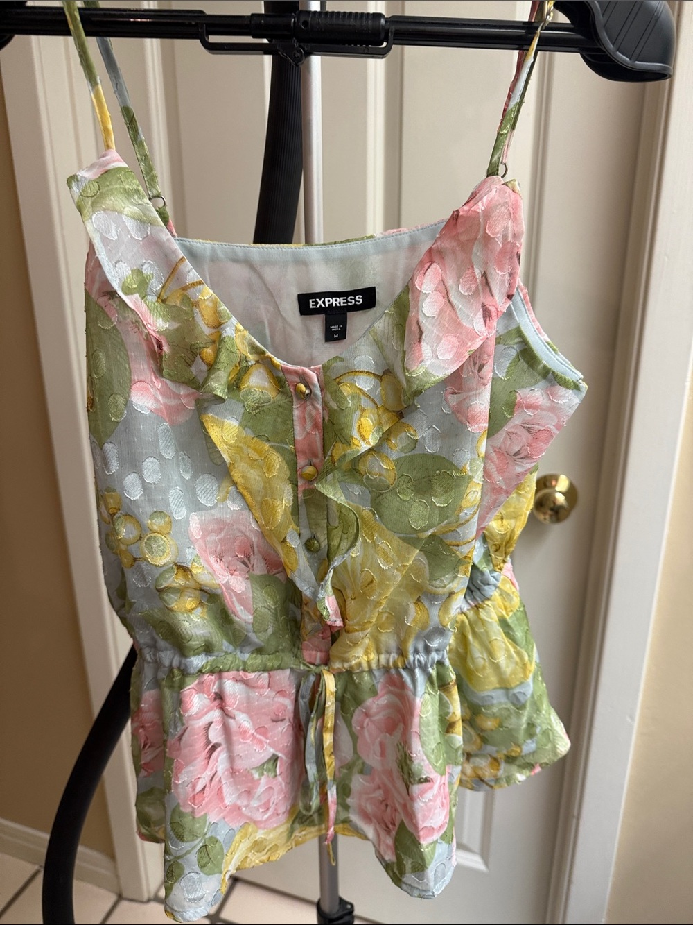 Express Floral Spaghetti-Strap Dress in Pink, Yellow & Green